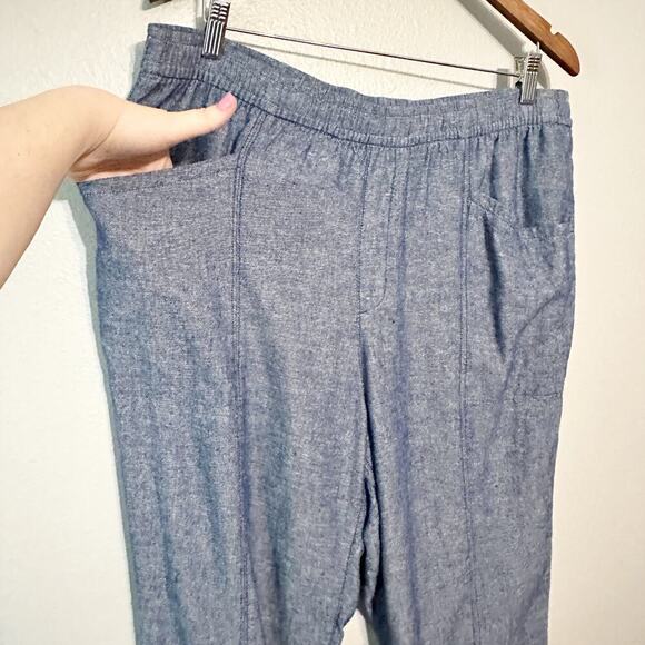Old Navy Women's Blue Linen Blend Pull on Tapered Pants Pockets Size Large TALL - Picture 3 of 12